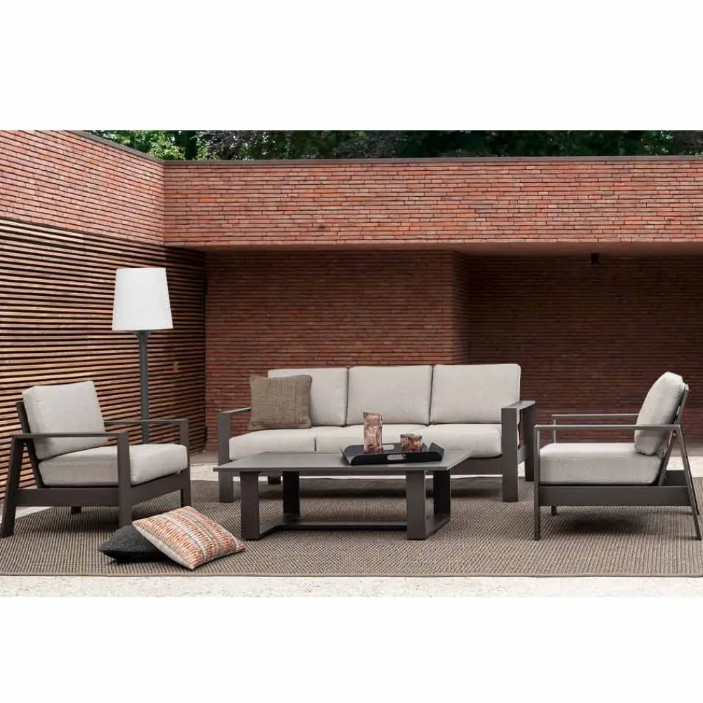 Viadurini in the Garden Gartensofas-Wohnzimmerzusammensetzung im Freien in Aluminium mit Stoffkissen - Yoshi