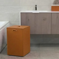 Limac Design Wäschekörbe-Wäschekorb aus Leder mit quadratischer Basis David, made in Italy