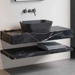 Viadurini Bathroom Badmöbel Hängend-Zusammensetzung 3 Badezimmermöbel aus Steinzeug und Luxus Waschbecken Vetrochina - Ramentina