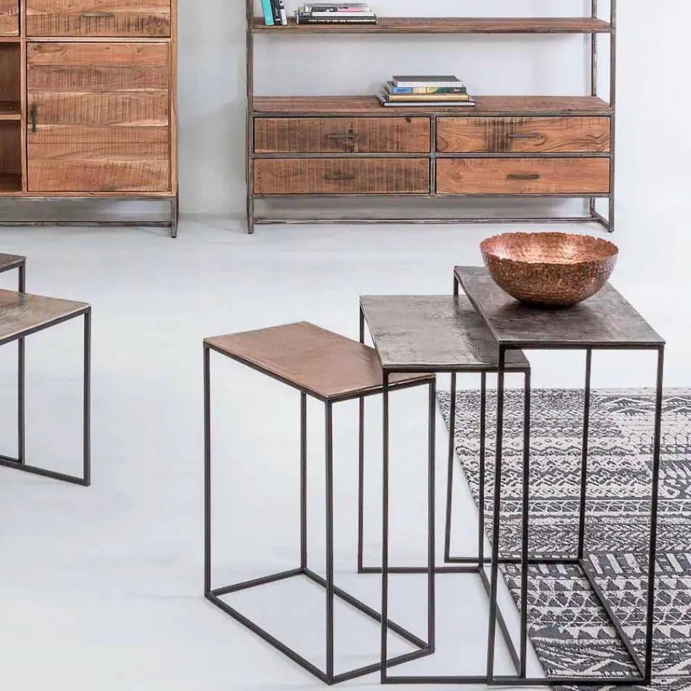 Viadurini Living Moderne Couchtische-Zusammensetzung 3 Couchtische aus Aluminium und Stahl Homemotion - Salvio