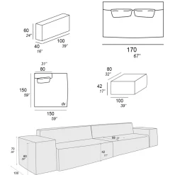 Viadurini Living Moderne Sofas-Zusammensetzung aus 1 Pouf mit Rückenlehne, 1 Pouf und 1 Halbinsel - Bizarre