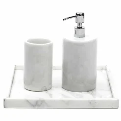 Viadurini Bathroom Badzubehör-Zusammensetzung Badezimmerzubehör aus weißem Carrara-Marmor Made in Italy - Tuono