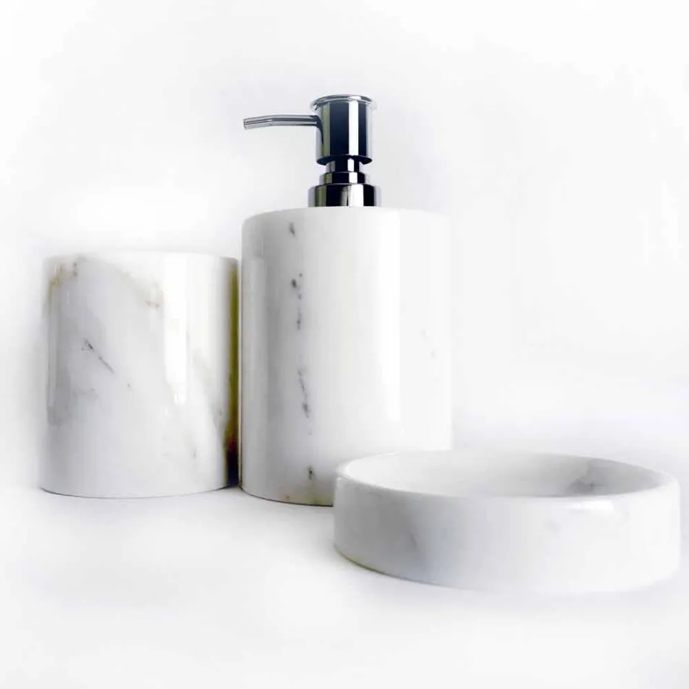 Viadurini Bathroom Badzubehör-Zusammensetzung von 3 Badezimmerzubehör aus poliertem Marmor Made in Italy - Trevio