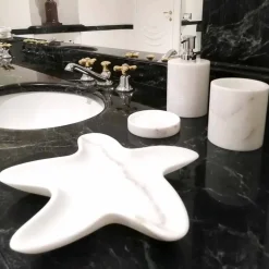 Viadurini Bathroom Badzubehör-Zusammensetzung von 3 Badezimmerzubehör aus poliertem Marmor Made in Italy - Trevio