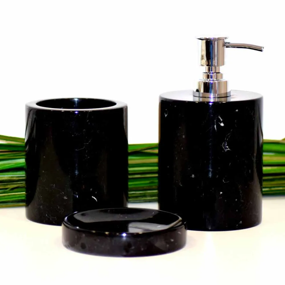 Viadurini Bathroom Badzubehör-Zusammensetzung von 3 Badezimmerzubehör aus poliertem Marmor Made in Italy - Trevio