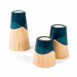 Viadurini Living Kerzenständer-Zusammensetzung von 3 modernen Kerzenhaltern aus massivem Kiefernholz - Weiß