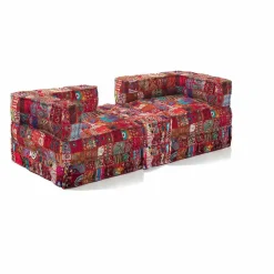 Viadurini Italian Sofas Moderne Sofas-Zweisitzer-Sofa, bezogen mit Ethno-Design. Farbiger Stoff - Faser