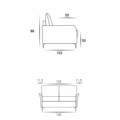 Stile Relax Moderne Sofas-Zweisitzer-Sofa im modernen Design L 145 cm Kunstleder / Stoff Erica