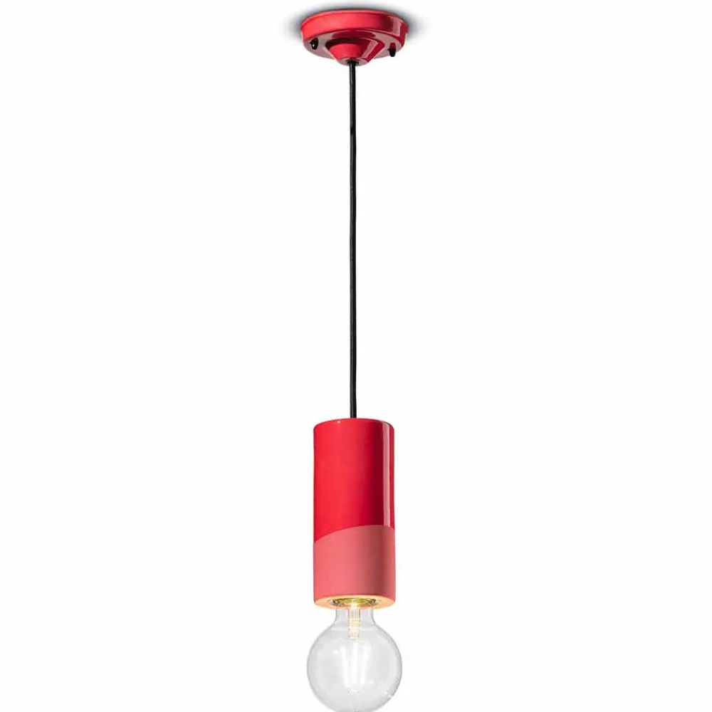Ferroluce Pendelleuchten Vintage-Zylindrische Hängelampe Farbkeramik Made in Italy - Pi
